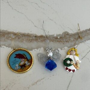 Set of 3 Christmas Ornaments, angles and manger